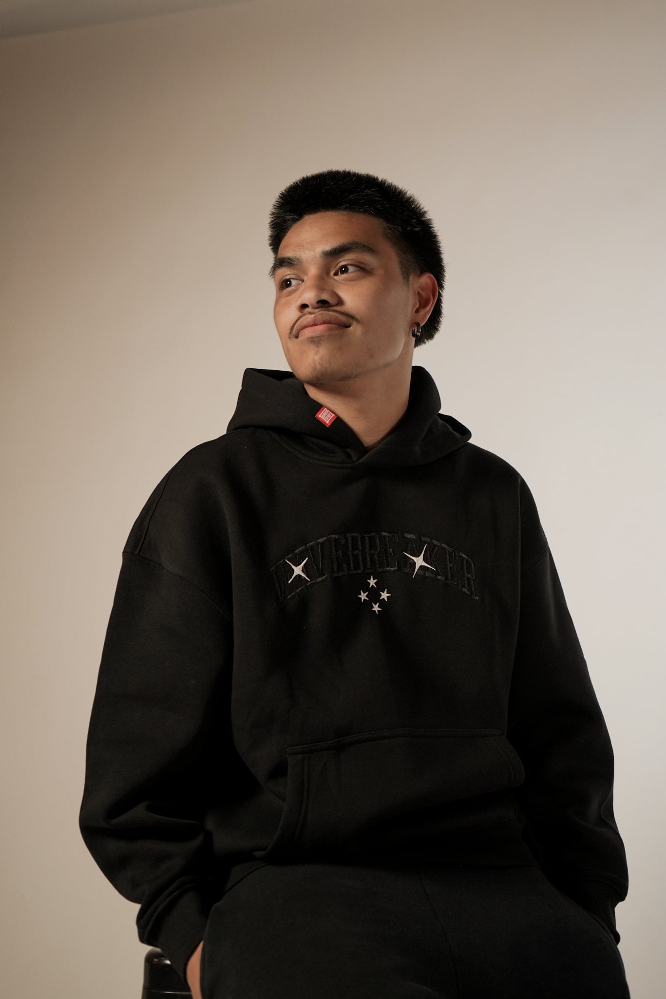 WaveBreaker 4 Star Black Embroidered Hoodie