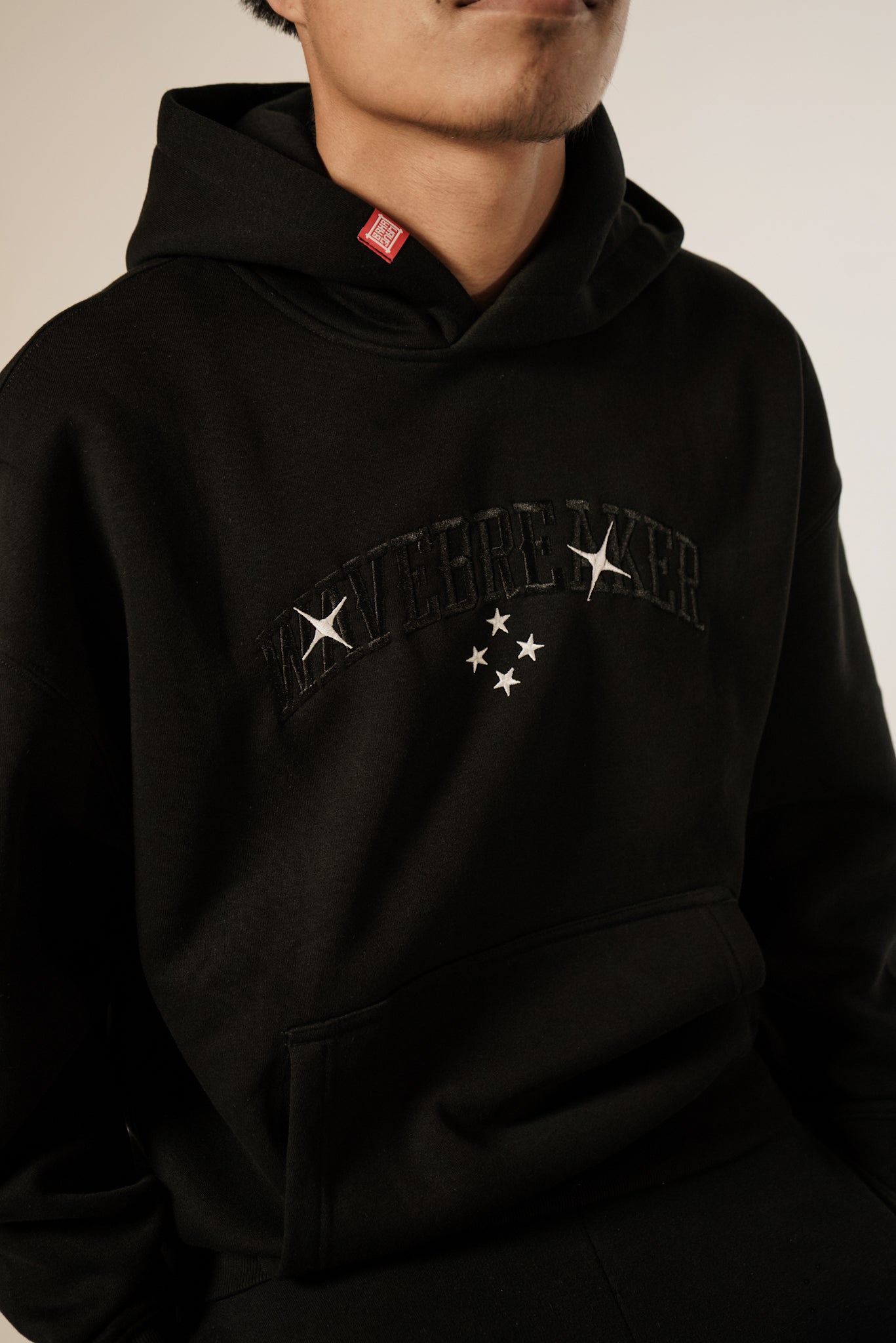 WaveBreaker 4 Star Black Embroidered Hoodie