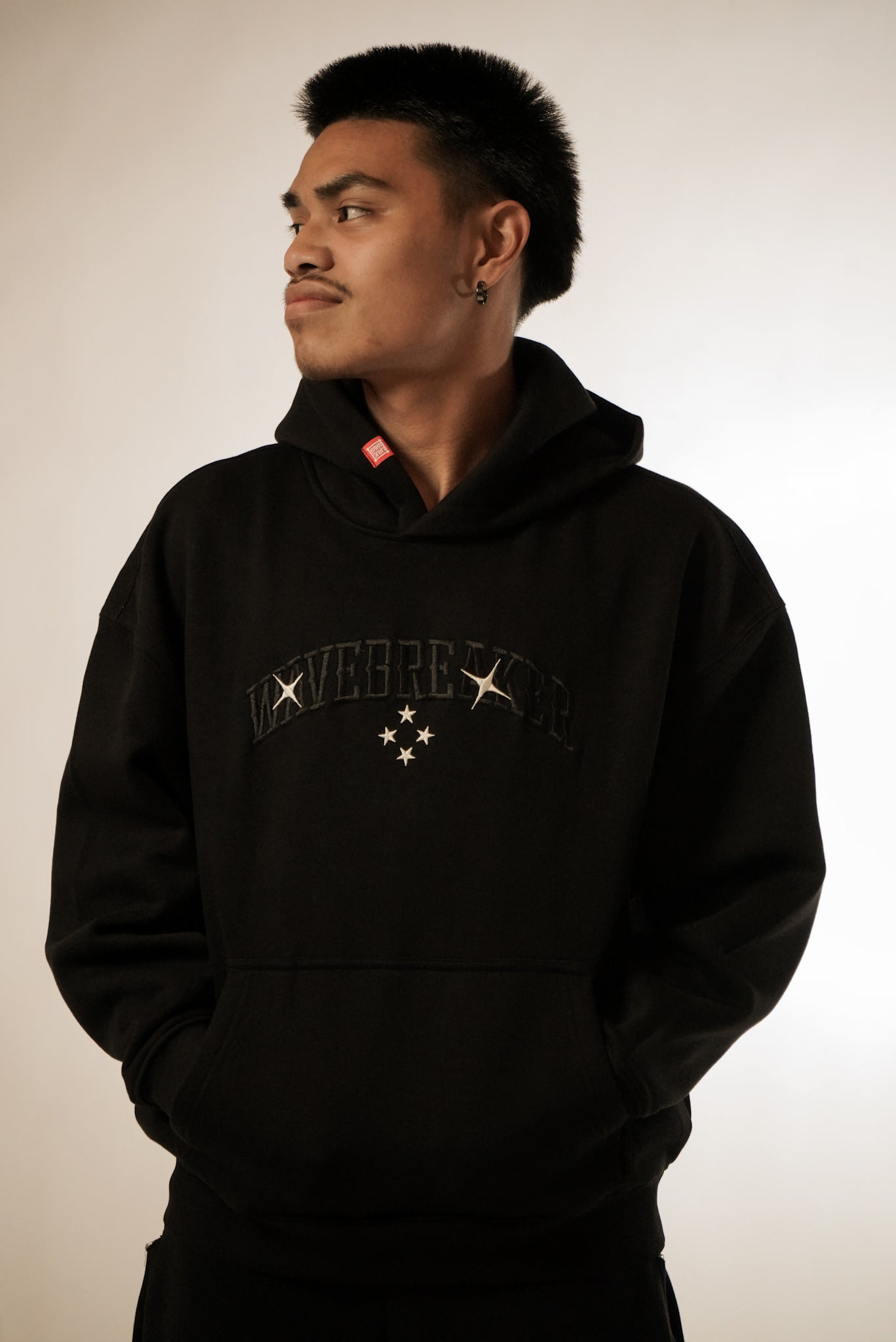 WaveBreaker 4 Star Black Embroidered Hoodie